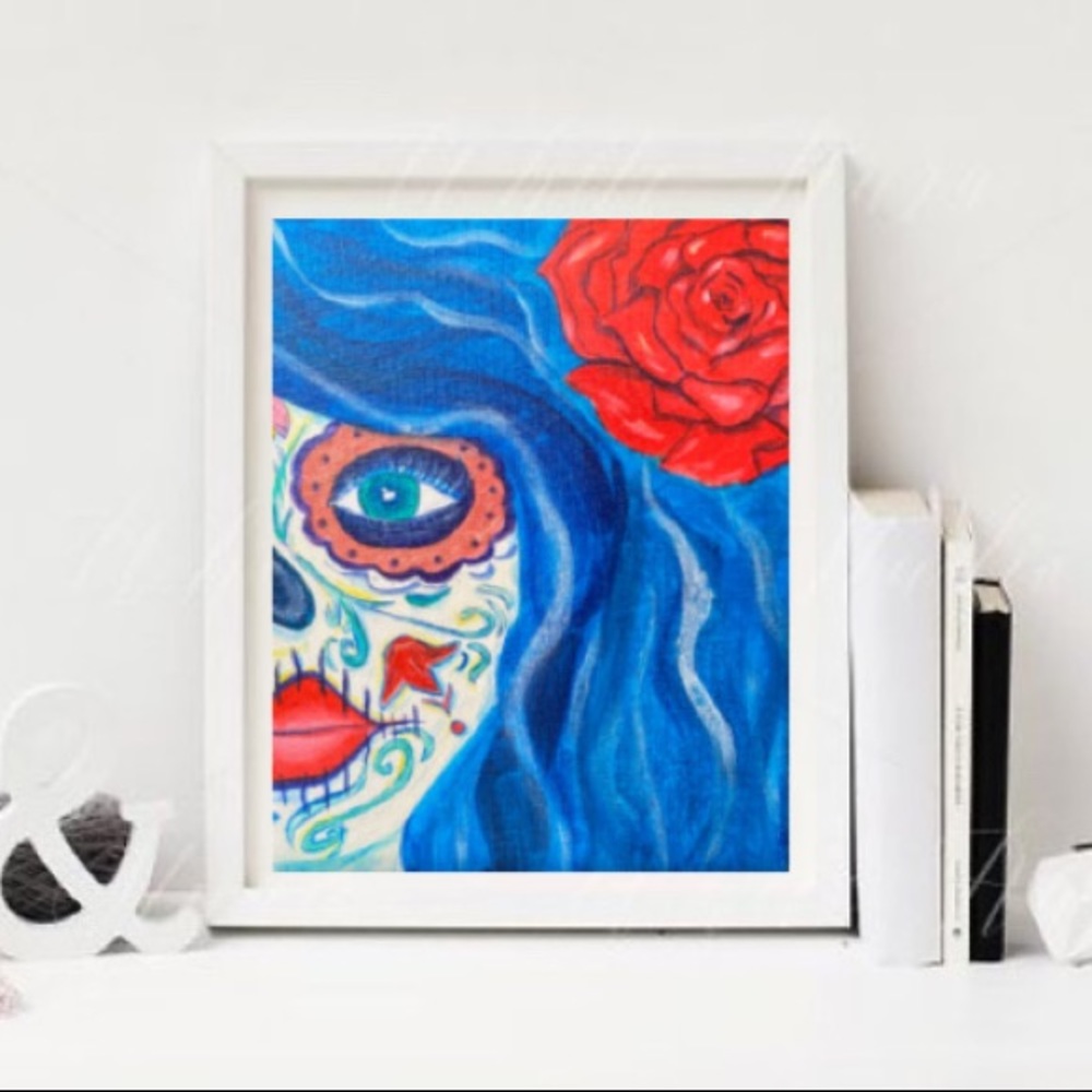 8”x10” Canvas Art Woman dia de muert Paint Acrylic - Picture 4 of 14